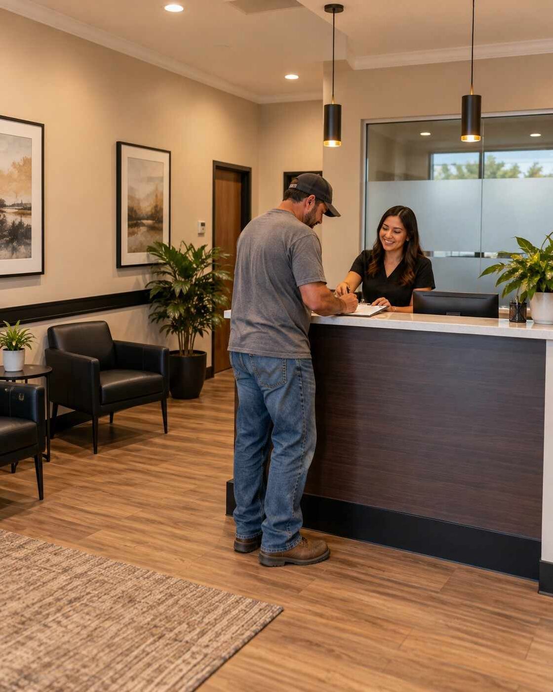 Driver checking in at the front desk