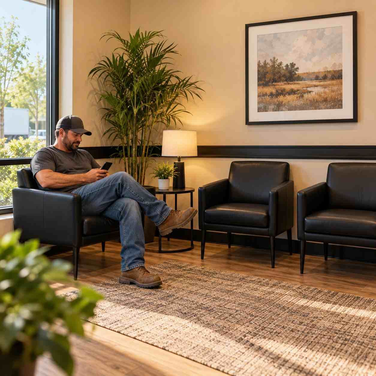 Waiting area with seating for drivers